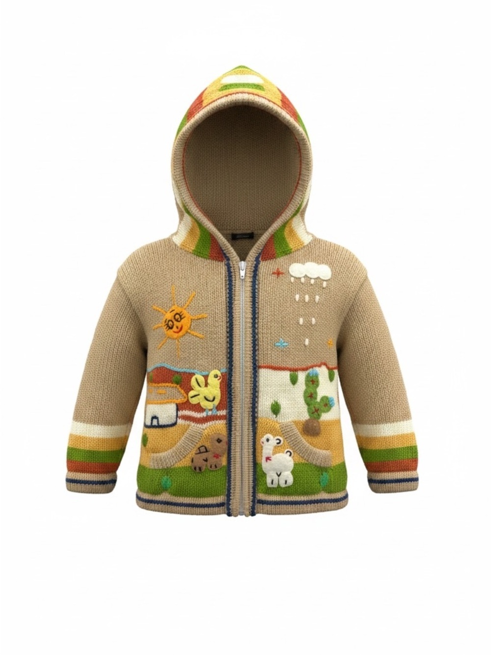 Sisandina Handicrafts Wool Hoodie Sweater Kids 4 Whimsical Zip Jacket
